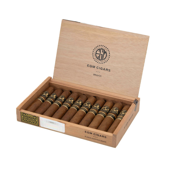 Open box of EGM Bravos x Tuxedo Society cigars